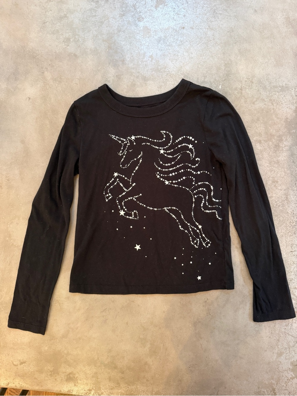 Kids Black Long-Sleeve Unicorn Sparkle Top